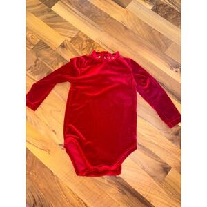 The Children's Place Velvet Bodysuit Baby Girl 24M Red Rose Embroidered Vintage